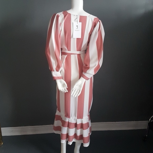 Eleanor Geraldine Striped Ruffled Midi Dress Size M - Picture 8 of 8